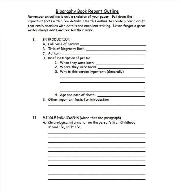 biography book report outline template pdf download