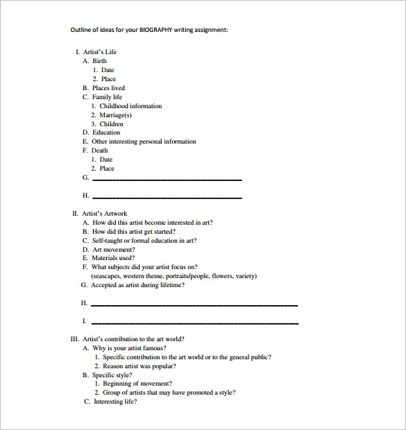 personal biography outline