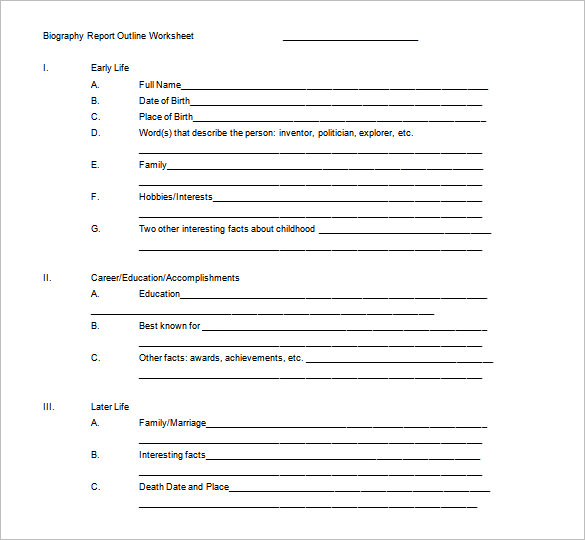 biography report outline worksheet template word doc