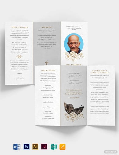 blank funeral obituary tri fold brochure template