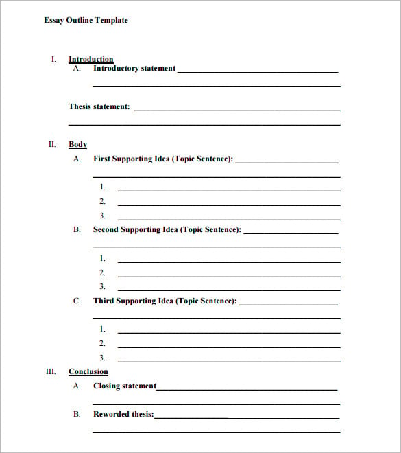 blank outline template for essay