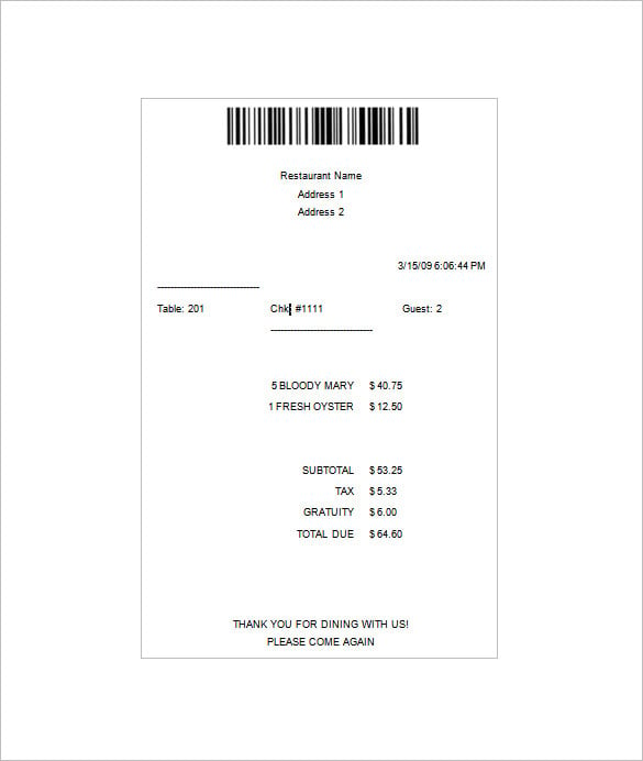 blank restaurant receipt example download