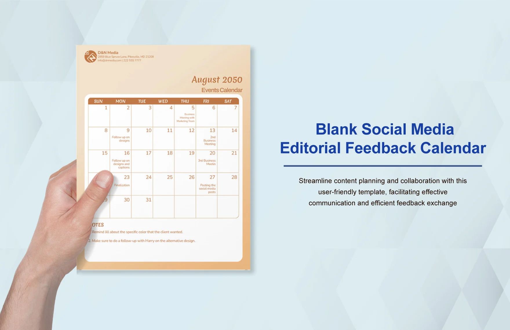 blank social media editorial feedback calendar