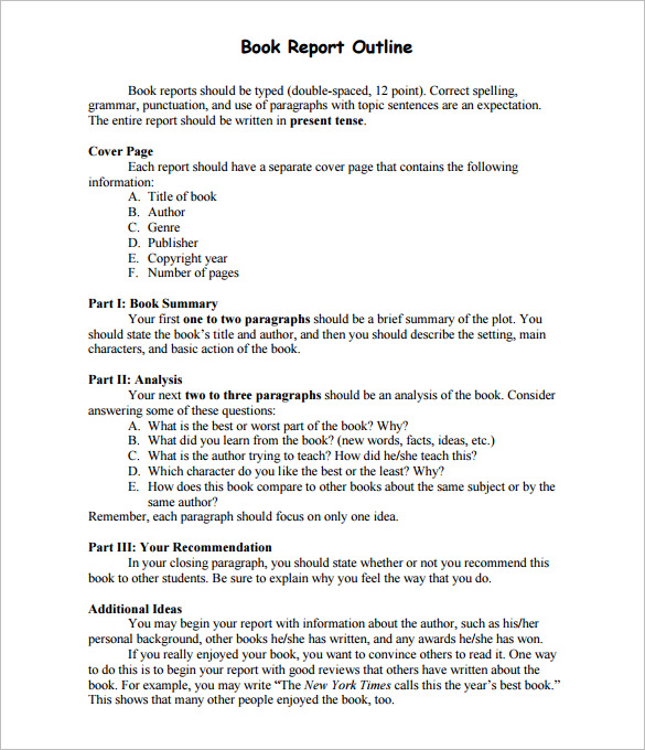 book report outline template pdf format