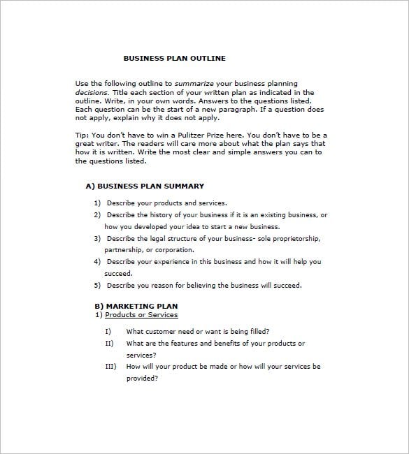 business plan outline template pdf format download