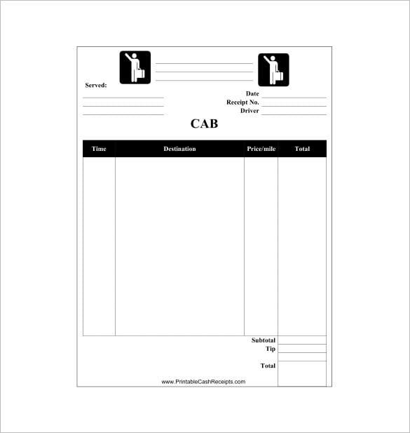 cab receipt template free download