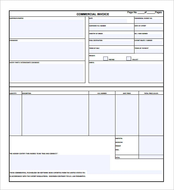canada commercial invoice pdf format free download