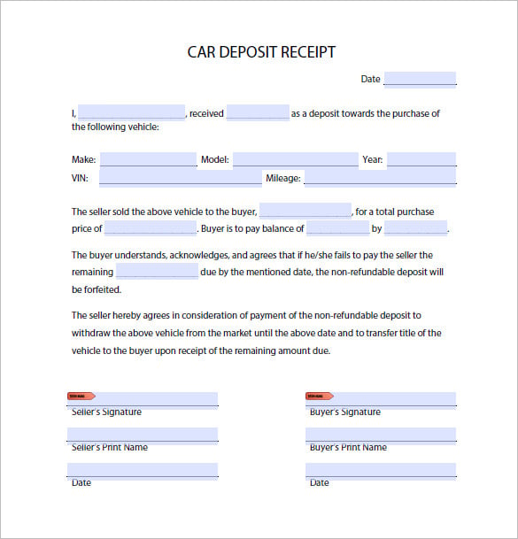 car deposit receipt pdf free download