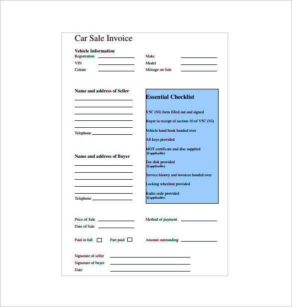car sale invoice receipt pdf free download