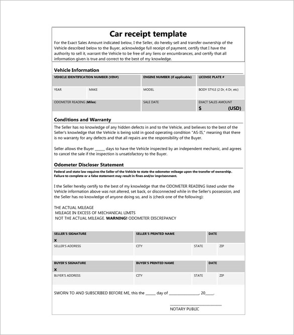 Car Purchase Receipt Template Pdf Cheap Printable Receipt Templates