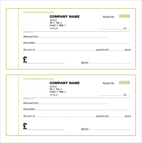 Receipt Book Template Excel