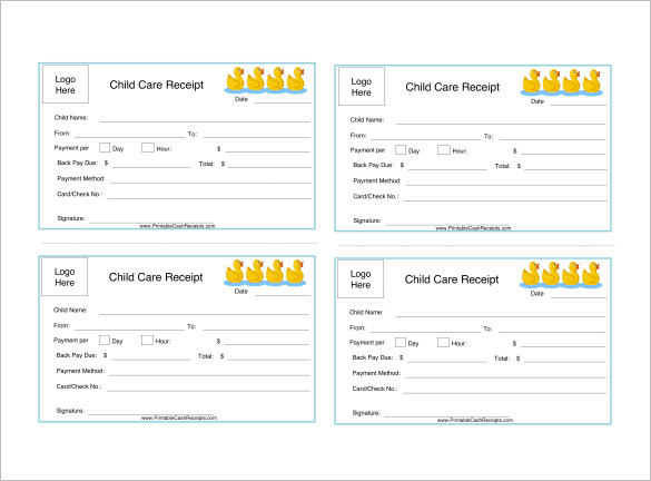 child care receipt word download