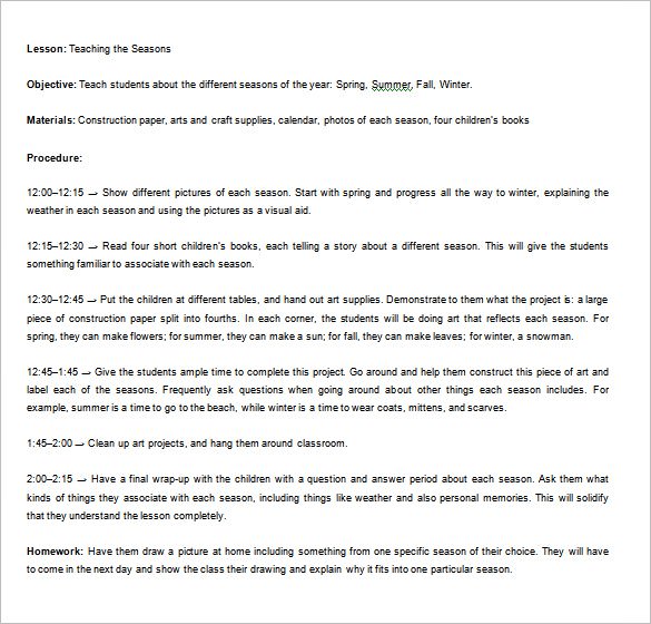 children lesson plan outline template example