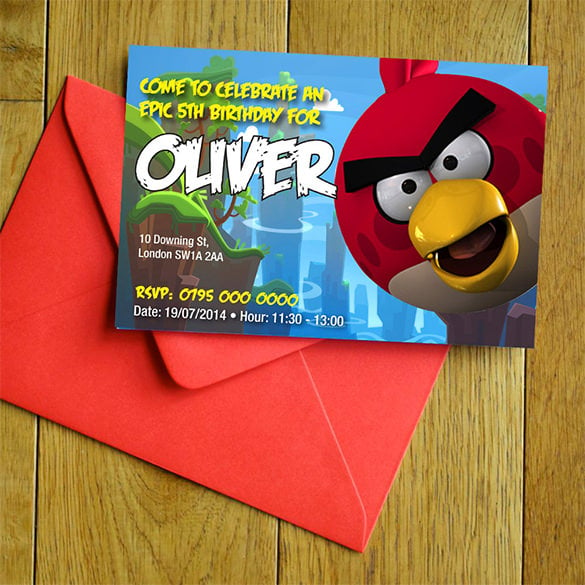 childrens party angry birds invitation card