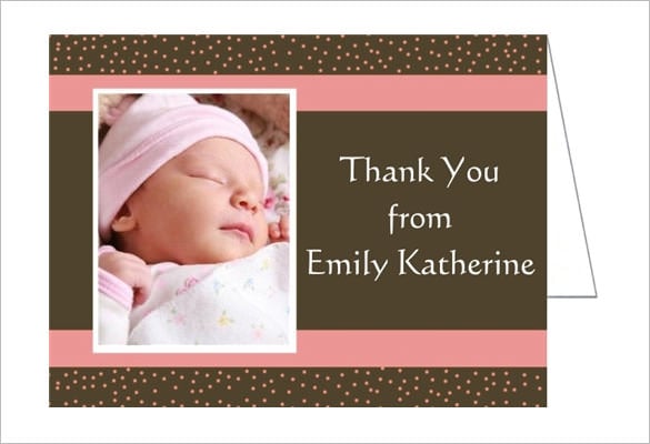 chocolate and pink dots thank you card for baby