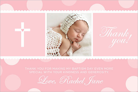 christening thank you card polka dots