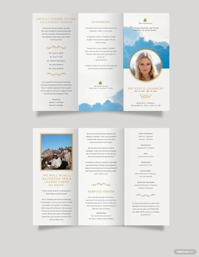christian funeral obituary tri fold brochure template