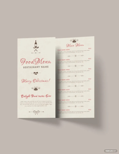 christmas restaurant tri fold menu brochure template