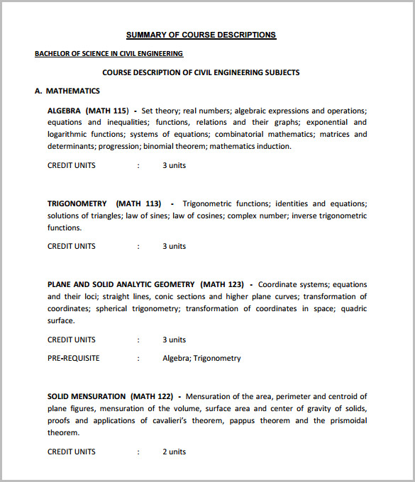 civil engineering course outline template