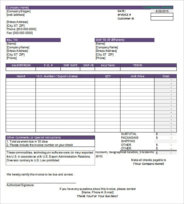 Invoice Template 53+ Free Word, Excel, PDF, PSD Format Download