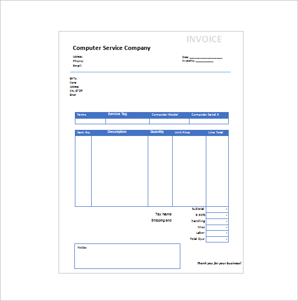 computer service receipt word free download