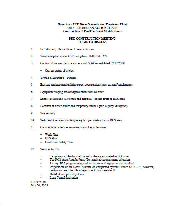 construction meeting minutes template format