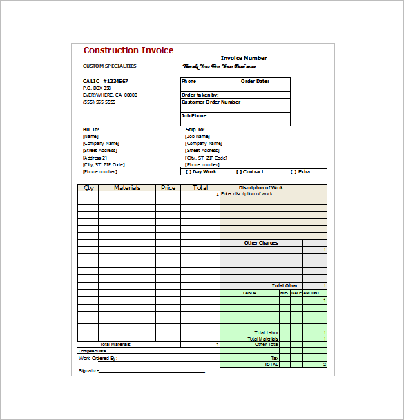 6 Construction Receipt Templates DOC PDF