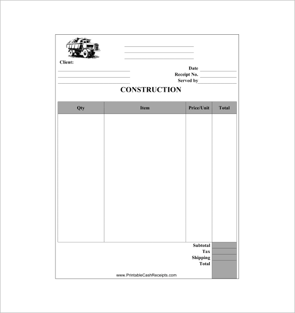 Building Work Receipt Template