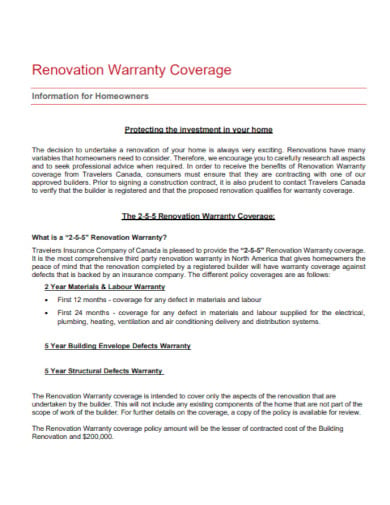 construction renovation project warranty certificate