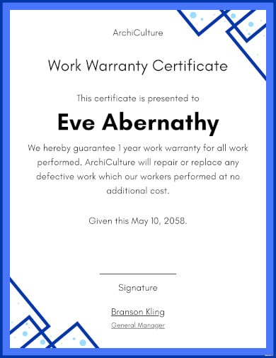construction warranty certificate