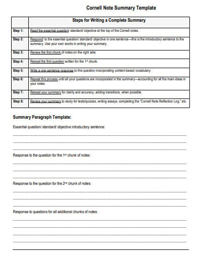 cornell note summary template