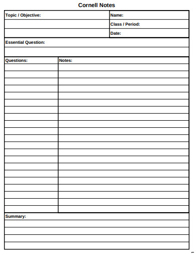 Blank Cornell Note Template - 5+ Free, Sample, Example, Format Download