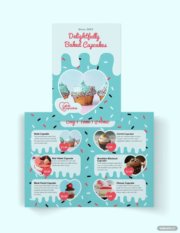 cupcake bakery bi fold brochure template