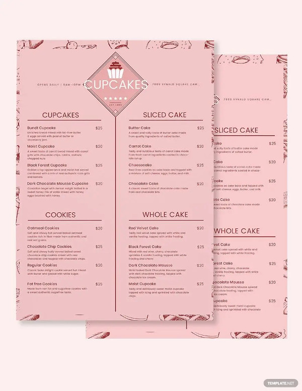 cupcake bakery menu template