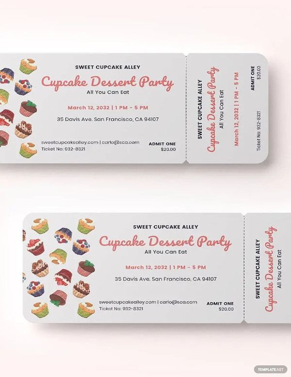 cupcake event food ticket template
