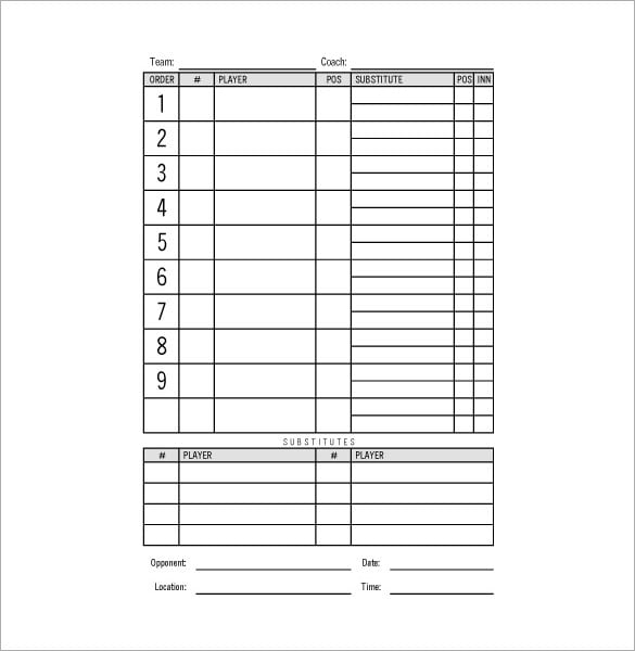 11+ Baseball Line Up Card Templates DOC, PDF, PSD, EPS