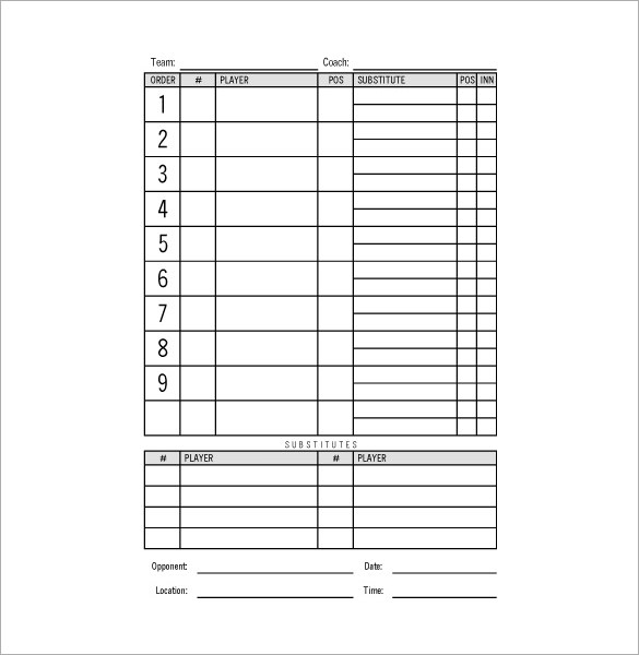 Custom Travel Baseball Lineup Cards  4-Part Lineup Cards with Team Name  and Logo