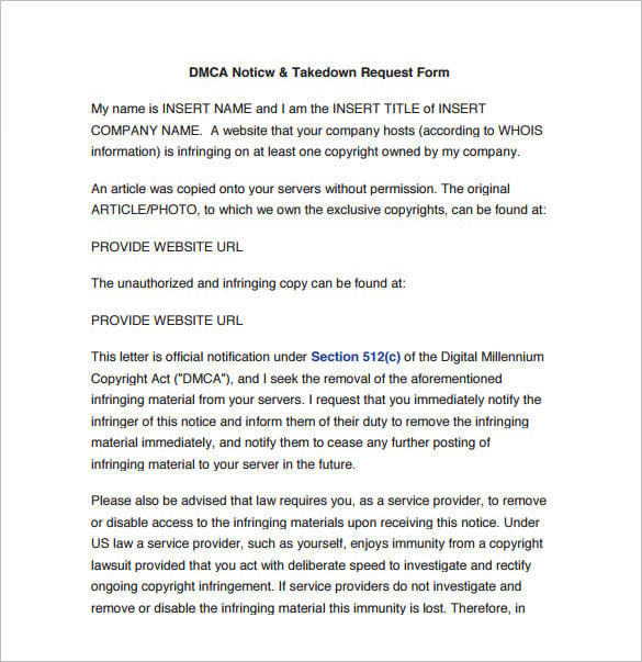 dmca notice and takedown request form