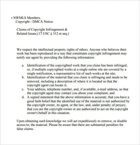 dmca notice of copyright infringement pdf download