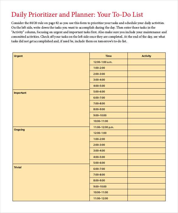 daily planner template printable