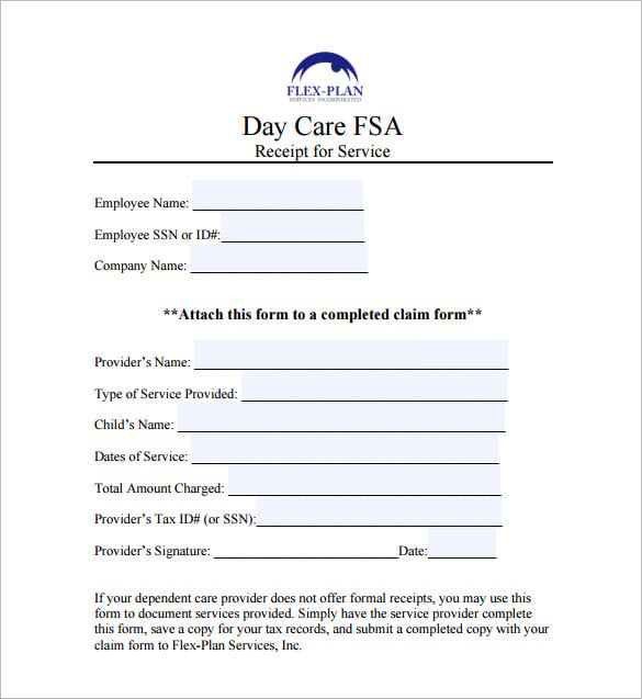 Receipt For Child Care Services Template