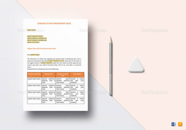 demand to pay promissory note template in word