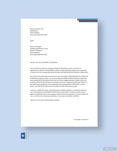 doctor letter for work template