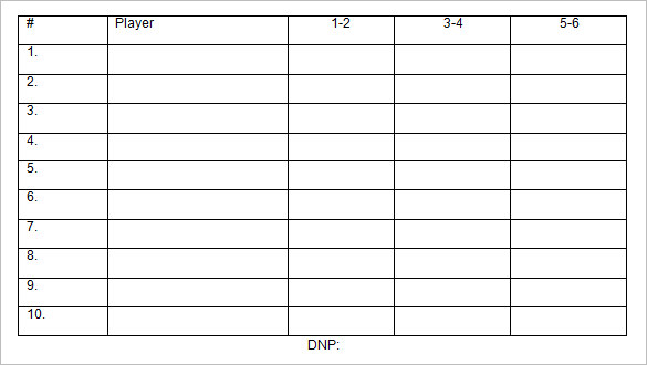 Baseball Position Rotation Chart