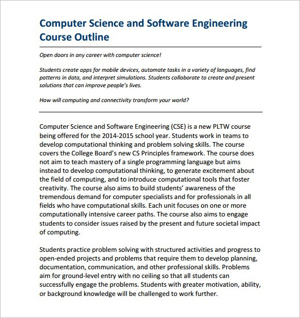 download software engineering course outline template free pdf