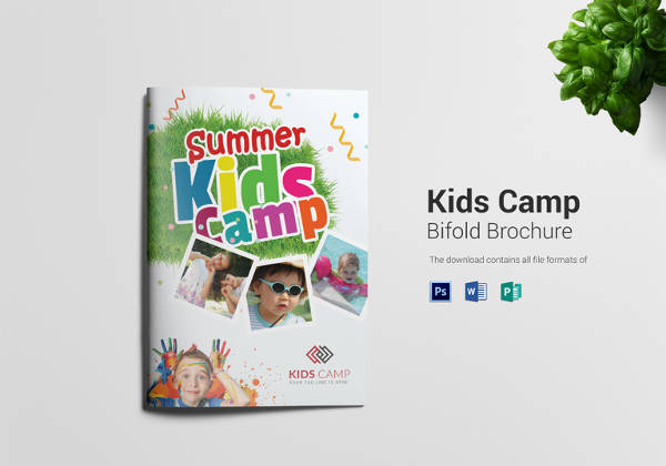 editable kids camp bi folding brochure
