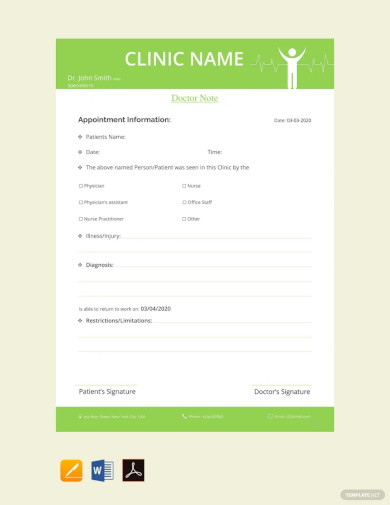 editable sample medical doctor note template
