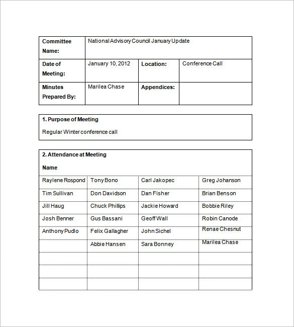 Meeting Minute Template Excel DocTemplates