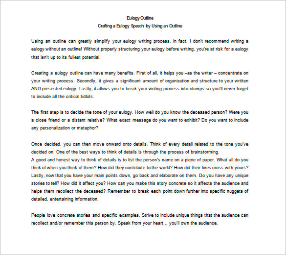 eulogy speech outline example download