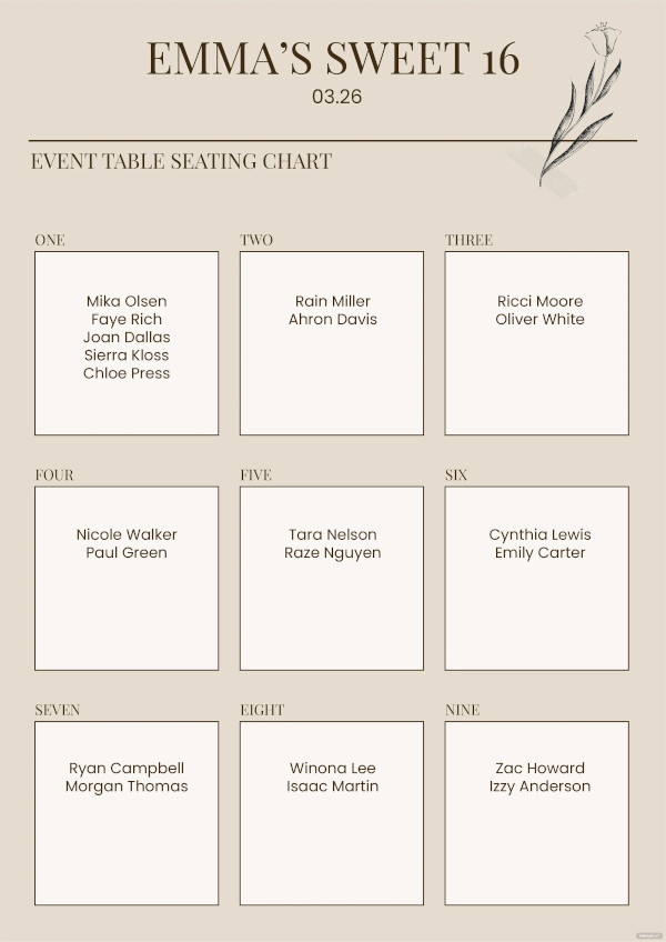 event table seating chart